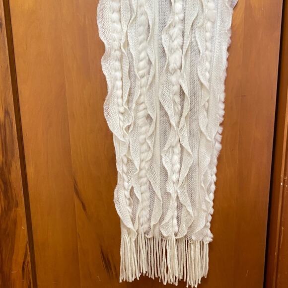 Cashmere Wool Rex Rabbit Fur 72” Scarf Fringe Pristine Condition Made in Spain - Picture 11 of 11